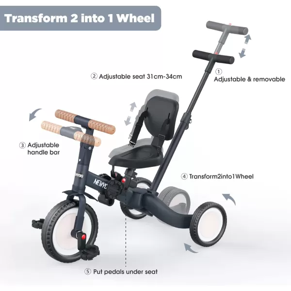 newyoo Toddler Bike, 4 in 1 Tricycles for 1,2,3 Year Olds, Balance Bike, Birthday Gift &amp; Toy for Boys and Girls, Kids Tricycle with Parent Steering Push Handle, Removable Pedals, White, TR007