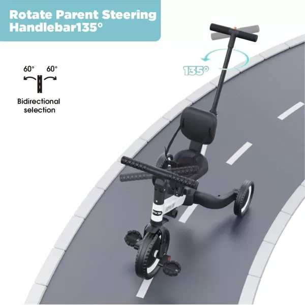 newyoo Toddler Bike, 4 in 1 Tricycles for 1,2,3 Year Olds, Balance Bike, Birthday Gift &amp; Toy for Boys and Girls, Kids Tricycle with Parent Steering Push Handle, Removable Pedals, White, TR007