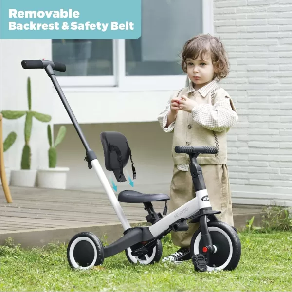 newyoo Toddler Bike, 4 in 1 Tricycles for 1,2,3 Year Olds, Balance Bike, Birthday Gift &amp; Toy for Boys and Girls, Kids Tricycle with Parent Steering Push Handle, Removable Pedals, White, TR007