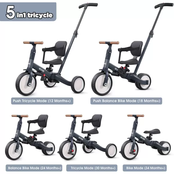 newyoo Toddler Bike, 4 in 1 Tricycles for 1,2,3 Year Olds, Balance Bike, Birthday Gift &amp; Toy for Boys and Girls, Kids Tricycle with Parent Steering Push Handle, Removable Pedals, White, TR007