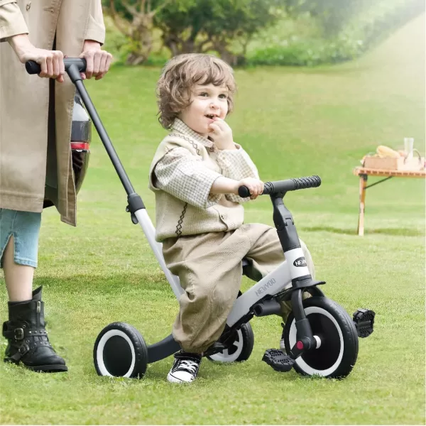 newyoo Toddler Bike, 4 in 1 Tricycles for 1,2,3 Year Olds, Balance Bike, Birthday Gift &amp; Toy for Boys and Girls, Kids Tricycle with Parent Steering Push Handle, Removable Pedals, White, TR007