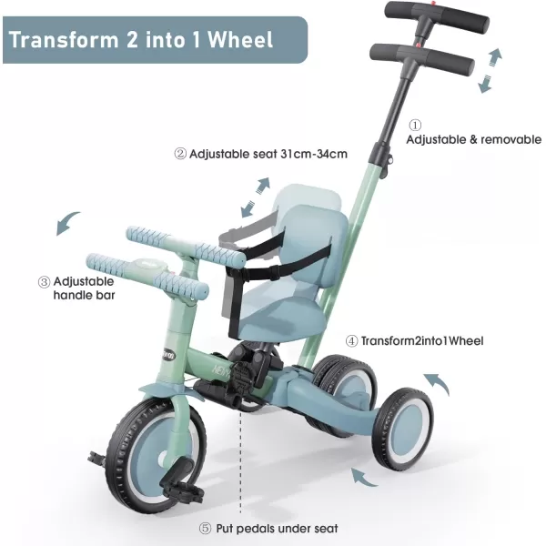 newyoo Toddler Bike, 4 in 1 Tricycles for 1,2,3 Year Olds, Balance Bike, Birthday Gift &amp; Toy for Boys and Girls, Kids Tricycle with Parent Steering Push Handle, Removable Pedals, White, TR007