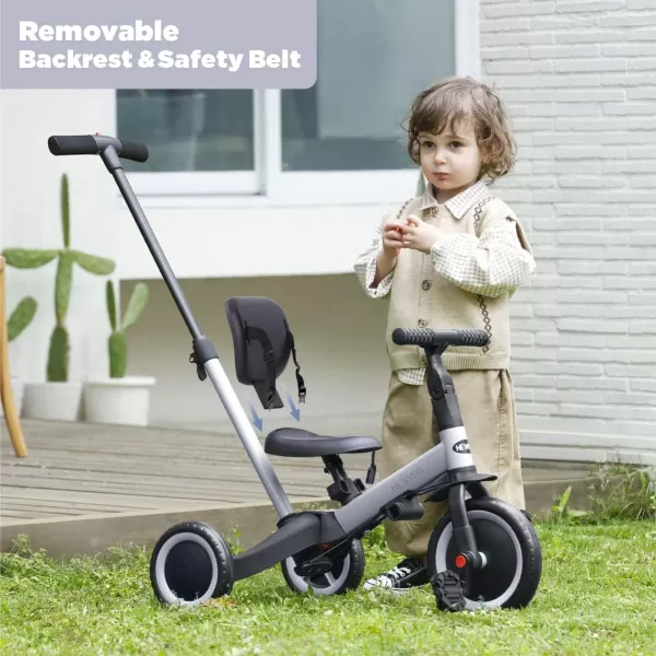 newyoo Toddler Bike, 4 in 1 Tricycles for 1,2,3 Year Olds, Balance Bike, Birthday Gift &amp; Toy for Boys and Girls, Kids Tricycle with Parent Steering Push Handle, Removable Pedals, White, TR007