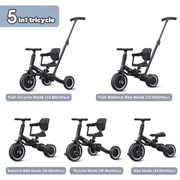 newyoo Toddler Bike, 4 in 1 Tricycles for 1,2,3 Year Olds, Balance Bike, Birthday Gift &amp; Toy for Boys and Girls, Kids Tricycle with Parent Steering Push Handle, Removable Pedals, White, TR007