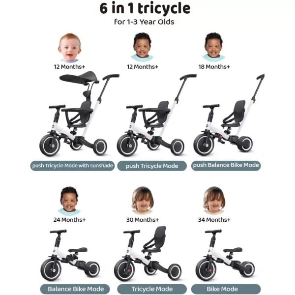 newyoo Tricycle for Toddlers 1-3, Toddler Bike, Birthday Gift &amp; Toys for Girl &amp; Boy, Push Trike with Handle &amp; Canopy, 6 in 1 Baby Trike, Balance Bike, TR009, Blue