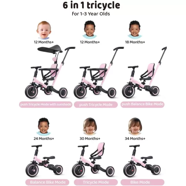newyoo Tricycle for Toddlers 1-3, Toddler Bike, Birthday Gift &amp; Toys for Girl &amp; Boy, Push Trike with Handle &amp; Canopy, 6 in 1 Baby Trike, Balance Bike, TR009, Blue