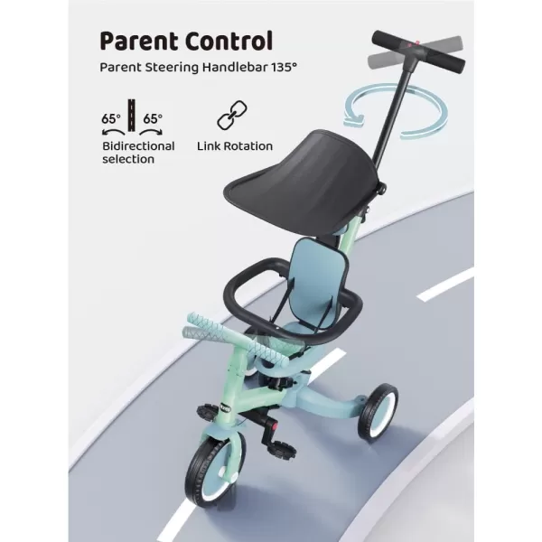 newyoo Tricycle for Toddlers 1-3, Toddler Bike, Birthday Gift &amp; Toys for Girl &amp; Boy, Push Trike with Handle &amp; Canopy, 6 in 1 Baby Trike, Balance Bike, TR009, Blue