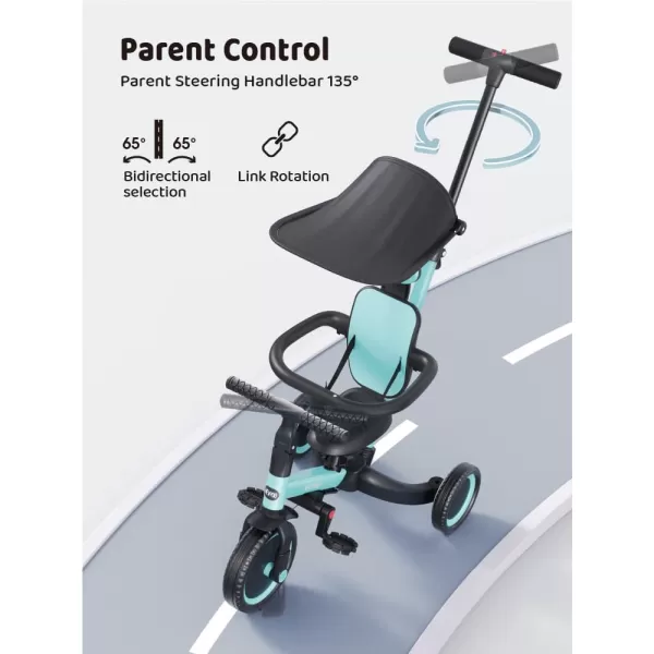 newyoo Tricycle for Toddlers 1-3, Toddler Bike, Birthday Gift &amp; Toys for Girl &amp; Boy, Push Trike with Handle &amp; Canopy, 6 in 1 Baby Trike, Balance Bike, TR009, Blue