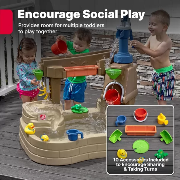 Step 2 Pump &amp; Splash Discovery Pond Water Table, Outdoor Kids Water Sensory Table Pool, Ages 2+ Years Old, 10 Piece Water Toy Accessories, Brown