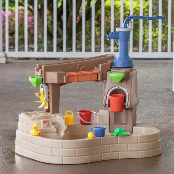 Step 2 Pump &amp; Splash Discovery Pond Water Table, Outdoor Kids Water Sensory Table Pool, Ages 2+ Years Old, 10 Piece Water Toy Accessories, Brown