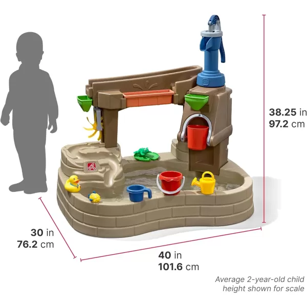 Step 2 Pump &amp; Splash Discovery Pond Water Table, Outdoor Kids Water Sensory Table Pool, Ages 2+ Years Old, 10 Piece Water Toy Accessories, Brown