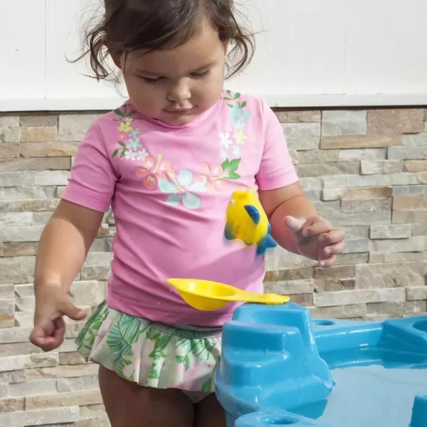 Step 2 Spill &amp; Splash Seaway Water Table for Kids, Two-Tier Outdoor Kids Water Sensory Table with Umbrella, Ages 1.5+ Years Old, 11 Piece Water Toy Accessories