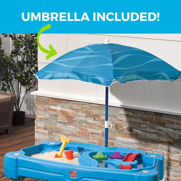 Step2 Cascading Cove with Umbrella, Kids Sand and Water Activity Sensory Table, 6 Piece Accessory Kit, Toddler Summer Outdoor Toys, 1.5+ Years Old