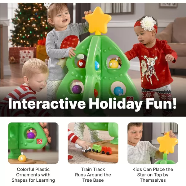 Step2 My First Christmas Tree for Kids, Interactive Christmas Tree Toy, Toddlers Ages 1.5+ Years Old, 12 Colorful Plastic Ornaments to Decorate, Mini Train Set Circles the Skirt