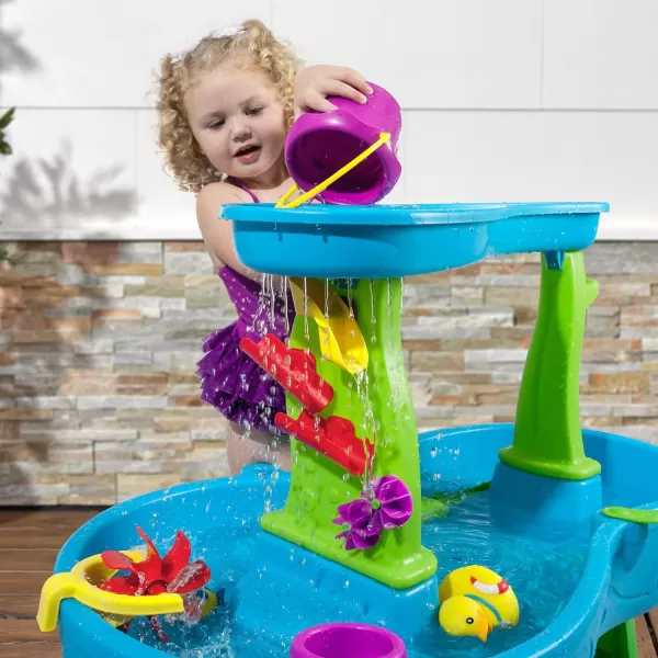 Step2 Rain Showers Splash Pond Toddler Water Table, Outdoor Kids Water Sensory Table, Ages 1.5+ Years Old, 13 Piece Water Toy Accessories, Blue &amp; Green