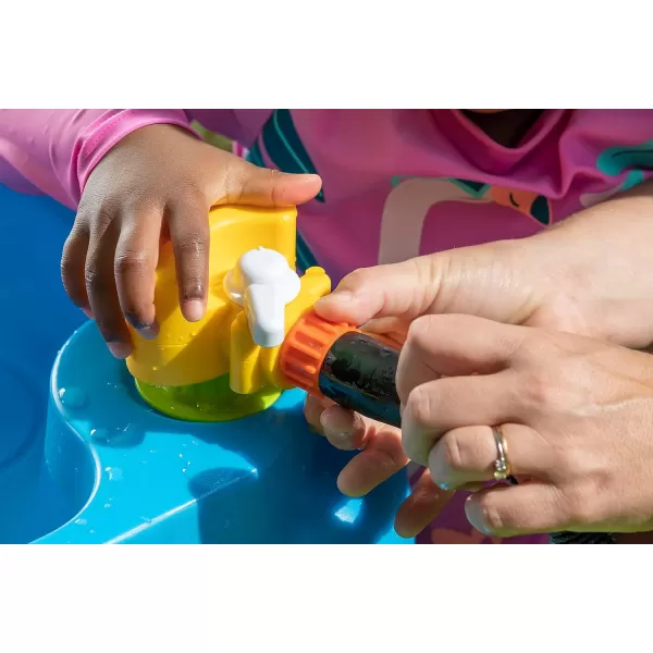Step2 Waterpark Wonders Two-Tier Kids Water Table, Indoor and Outdoor Water Sensory Table with Umbrella, Toddlers Ages 1.5+ Years Old, 11 Piece Water Toy Accessories, Blue