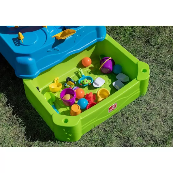 Step2 Waterpark Wonders Two-Tier Kids Water Table, Indoor and Outdoor Water Sensory Table with Umbrella, Toddlers Ages 1.5+ Years Old, 11 Piece Water Toy Accessories, Blue