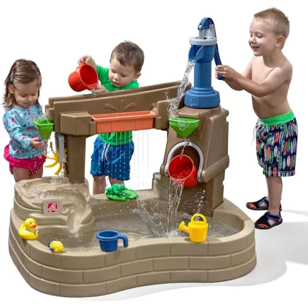 Step 2 Pump &amp; Splash Discovery Pond Water Table, Outdoor Kids Water Sensory Table Pool, Ages 2+ Years Old, 10 Piece Water Toy Accessories, Brown