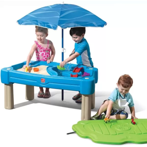 Step2 Cascading Cove with Umbrella, Kids Sand and Water Activity Sensory Table, 6 Piece Accessory Kit, Toddler Summer Outdoor Toys, 1.5+ Years Old