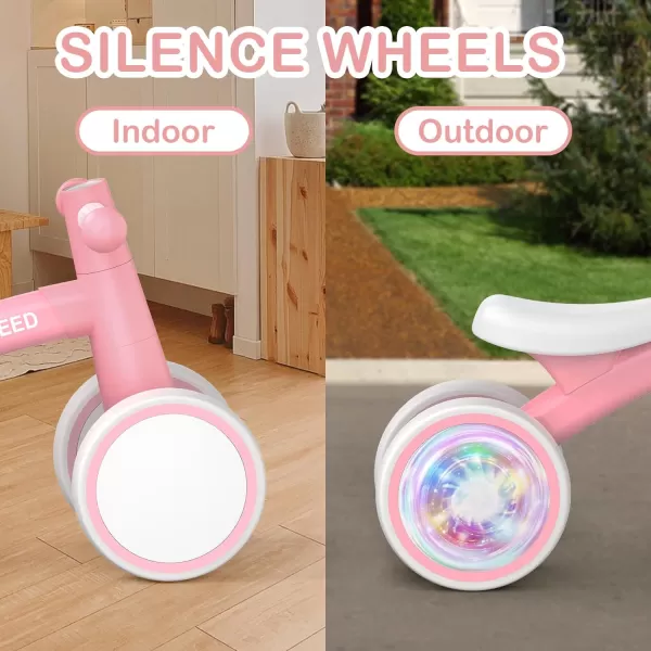SEREED Colorful Lighting Baby Balance Bike, Toys for 1 Year Old Boys Girls, 12-24 Month Toddler Balance Bike with 4 Silence Wheels, First Birthday Gift 