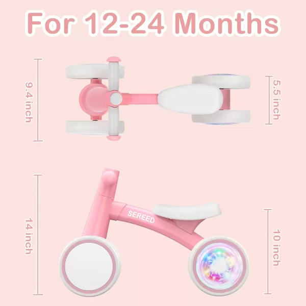 SEREED Colorful Lighting Baby Balance Bike, Toys for 1 Year Old Boys Girls, 12-24 Month Toddler Balance Bike with 4 Silence Wheels, First Birthday Gift 