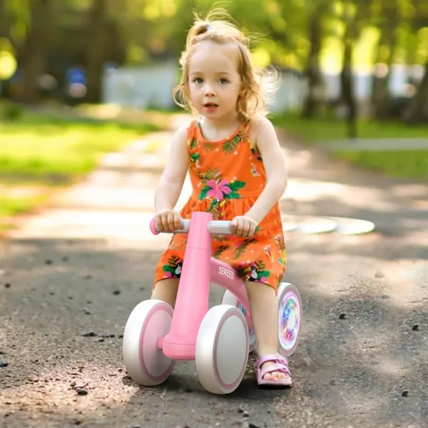 SEREED Colorful Lighting Baby Balance Bike, Toys for 1 Year Old Boys Girls, 12-24 Month Toddler Balance Bike with 4 Silence Wheels, First Birthday Gift 