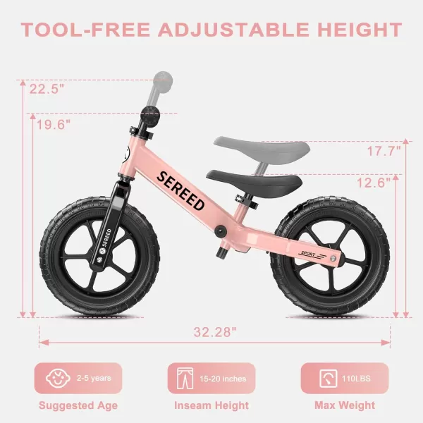 SEREED 12 Inch Toddler Balance Bike, No Pedal Bike for Kids 24 Months to 5 Years Old, Customize Plate , Tool-Free Adjustments, Gift for Boys Girls 2-5 