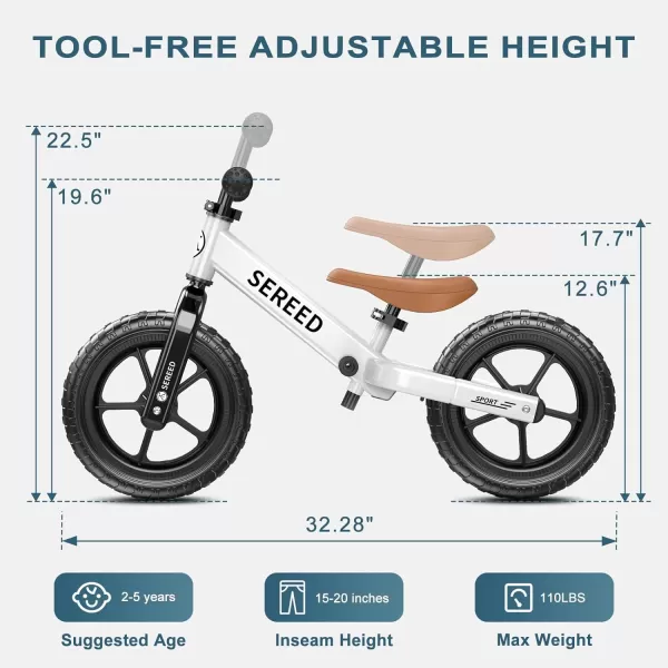 SEREED 12 Inch Toddler Balance Bike, No Pedal Bike for Kids 24 Months to 5 Years Old, Customize Plate , Tool-Free Adjustments, Gift for Boys Girls 2-5 