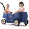 imageStep2 Wagon for Two Plus for Kids Large Folding Wagon Safety Belts Under Seat Storage Toddlers Ages 15 Years Old Denim BlueBlue