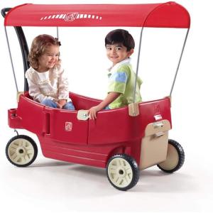 imageStep2 All Around Canopy Wagon Kids Ride On Toy Stroller Substitute Includes Seat Belts Made of Durable Plastic Max Weight 75 lbs For Toddlers 155 Years OldRed