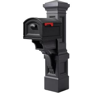imageStep2 Atherton Grand Onyx Black XL Mailbox and Classic White Mailbox Post Kit  Elegantly Styled Mailbox with Post Cover Magnetic Closure ampamp Newspaper Chute  Ultra Durable Low MaintenanceOnyx Black Mail Post and Onyx Black Xl Mailbox