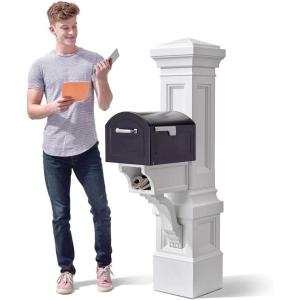 imageStep2 Atherton Grand Onyx Black XL Mailbox and Classic White Mailbox Post Kit  Elegantly Styled Mailbox with Post Cover Magnetic Closure ampamp Newspaper Chute  Ultra Durable Low MaintenanceClassic White