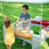 imageStep2 All Around Playtime Patio with Canopy Kids IndoorOutdoor Kitchen Playset ampamp Sensory Playhouse Made of Durable Plastic Includes 16 Piece Toy Accessories for Toddlers 2 Years Old BlueBlue