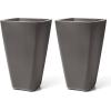 imageStep2 Bridgeview Tall Square Planter Large Planters for Outdoor Plants Gardening and Flower Pot for Patio or Porch Efficient Drainage Durable Plastic Dark Cedar 2PackDark Cedar