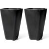 imageStep2 Bridgeview Tall Square Planter Large Planters for Outdoor Plants Gardening and Flower Pot for Patio or Porch Efficient Drainage Durable Plastic Dark Cedar 2PackOnyx Black