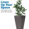imageStep2 Bridgeview Tall Square Planter Large Planters for Outdoor Plants Gardening and Flower Pot for Patio or Porch Efficient Drainage Durable Plastic Dark Cedar 2PackDark Cedar