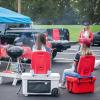 imageStep2 Folding Adult Flip Seat Portable Outdoor Chair for Poolside Tailgating Camping Picnic Stadium Provides Back Support When Sitting on Ground Made of Durable Plastic WhiteRed  Gray