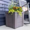 imageStep2 Lakewood Square Planter Large Planters for Outdoor Plants Gardening and Flower Pot for Patio or Porch Efficient Drainage Durable Plastic Sage Gray 2PackDark Cedar