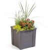 imageStep2 Lakewood Square Planter Large Planters for Outdoor Plants Gardening and Flower Pot for Patio or Porch Efficient Drainage Durable Plastic Sage Gray 2PackDark Cedar