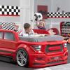 imageStep2 Roadster ToddlertoTwin Bed Crib to Twin Transition Race Car Bed Adjustable Ages 3 Years Old Easy Assembly RedRed Truck