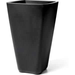 imageStep2 Bridgeview Tall Square Planter Large Planters for Outdoor Plants Gardening and Flower Pot for Patio or Porch Efficient Drainage Durable Plastic Dark Cedar 2PackOnyx Black