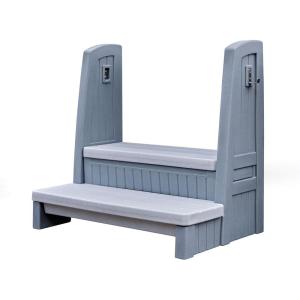 imageStep2 Hot Tub Storage Steps with Handrails 2Step Stool Waterproof Stairs for OutdoorIndoor Pool or Jacuzzi Made of Durable Plastic GrayGray