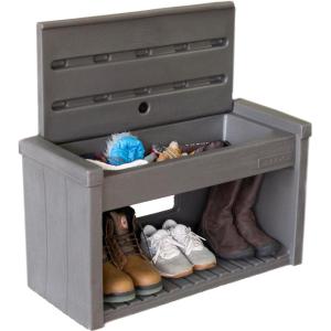 imageStep2 Lakewood Boot Bench Functional Entryway Rack Shoe Organizer Utility Bench Garage ampamp Mud Room Storage Brown