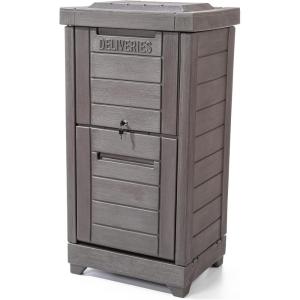 imageStep2 Lakewood Package Delivery Box Weather Resistant Large Outdoor Parcel Storage Made of Durable Plastic Easy Install Lock ampamp Key Access Dark Cedar