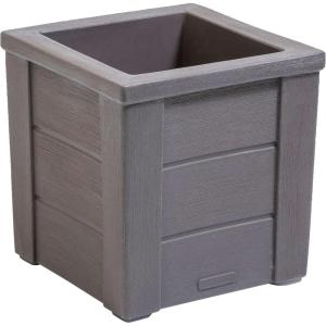 imageStep2 Lakewood Square Planter Large Planters for Outdoor Plants Gardening and Flower Pot for Patio or Porch Efficient Drainage Durable Plastic Sage Gray 2PackDark Cedar