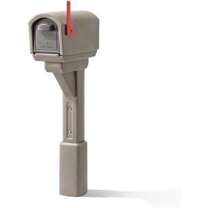 imageStep2 MailMaster Express Mailbox ampamp Post Weather Resistant Large Outdoor Mailboxes Made of Durable Plastic Easy to Install Flag Included Mocha