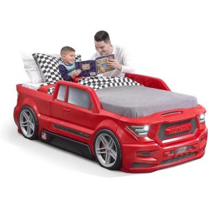 imageStep2 Roadster ToddlertoTwin Bed Crib to Twin Transition Race Car Bed Adjustable Ages 3 Years Old Easy Assembly RedRed Truck