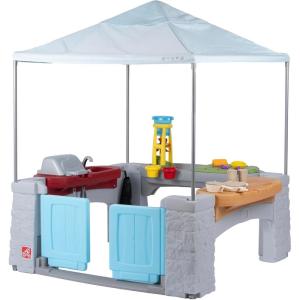 imageStep2 All Around Playtime Patio with Canopy Playset  Shaded Outdoor Playhouse for Kids with Realistic Interactive Features Room for Multiple Toddlers to Play  Dimensions 60quot H x 475quot W x 475quot DBlue