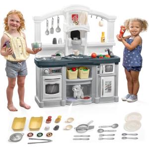 imageStep2 Fun with Friends Kids Kitchen Playset IndoorOutdoor Kitchenette Interactive Play with Lights and Sounds Durable Plastic Includes 25 Piece Toy Accessories Toddlers 2 Years Old PinkGray