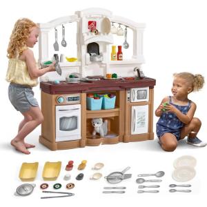 imageStep2 Fun with Friends Kids Kitchen Playset IndoorOutdoor Kitchenette Interactive Play with Lights and Sounds Durable Plastic Includes 25 Piece Toy Accessories Toddlers 2 Years Old PinkTan